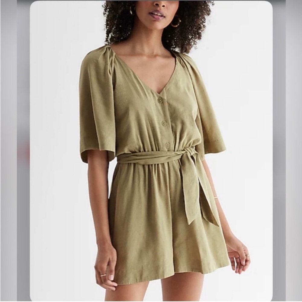 Express Olive Green Button-Front V-Neck Romper NWT SZ XSMAL